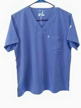 MiM Millennials In Medicine Womens Scrub Top L Blue V-Neck Stretch Pocket